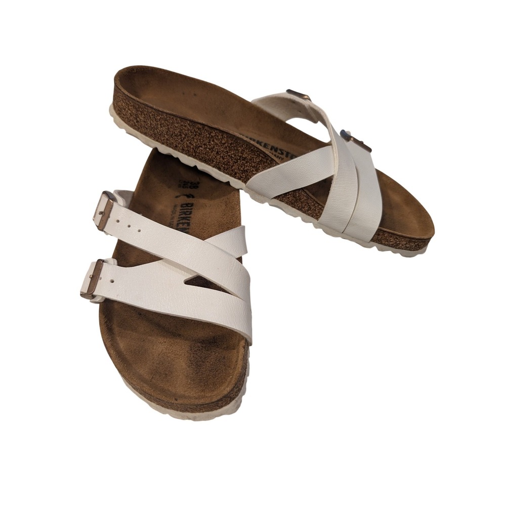 Birkenstock Salina Sandals Womens 38 White Strappy Buckle Slides